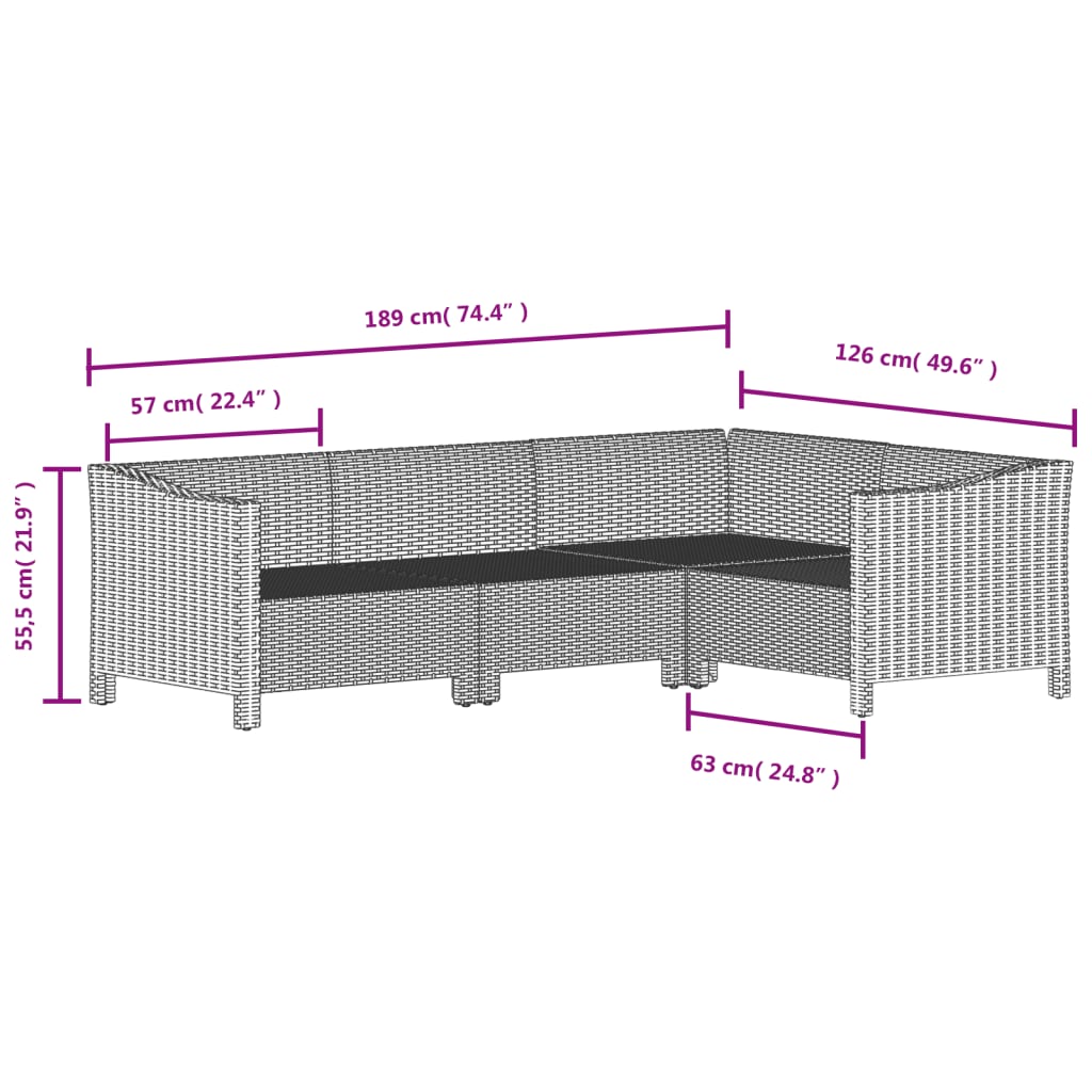 vidaXL 7 Piece Patio Lounge Set with Cushions Gray Poly Rattan