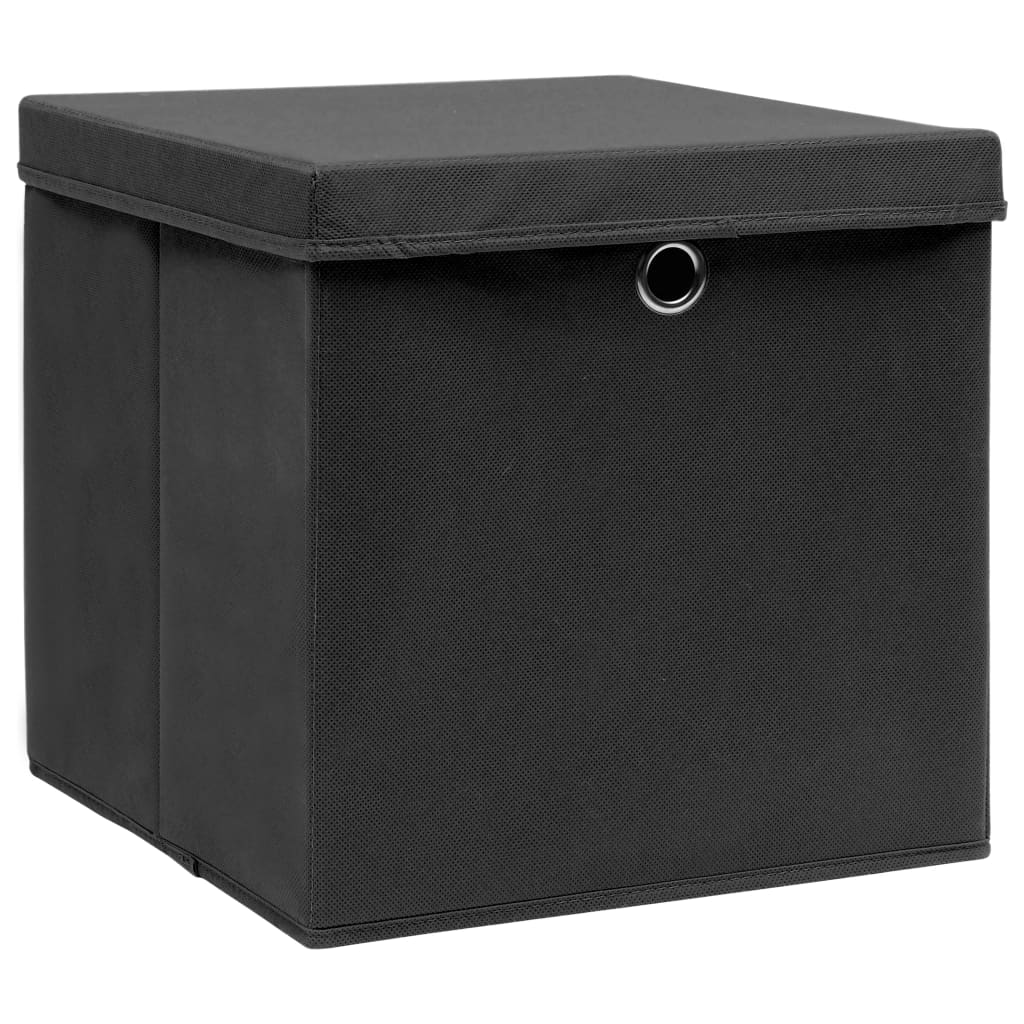 vidaXL Storage Boxes with Lids 4 pcs Black 12.6"x12.6"x12.6" Fabric