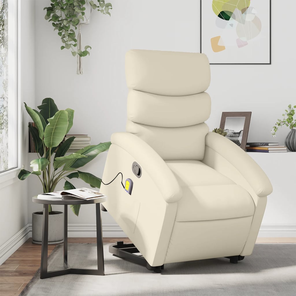 vidaXL Stand up Massage Recliner Chair Cream Faux Leather