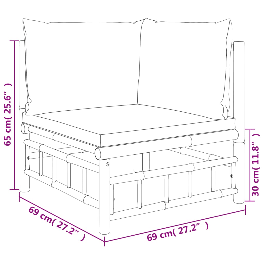 vidaXL 5 Piece Patio Lounge Set with Cream White Cushions Bamboo