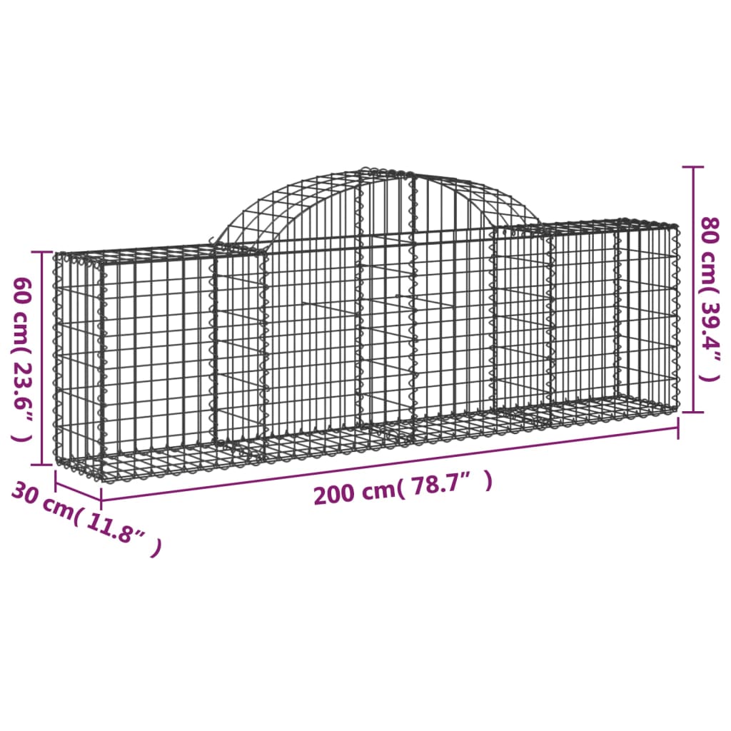 vidaXL Arched Gabion Baskets 13 pcs 78.7"x11.8"x23.6"/31.5" Galvanized Iron