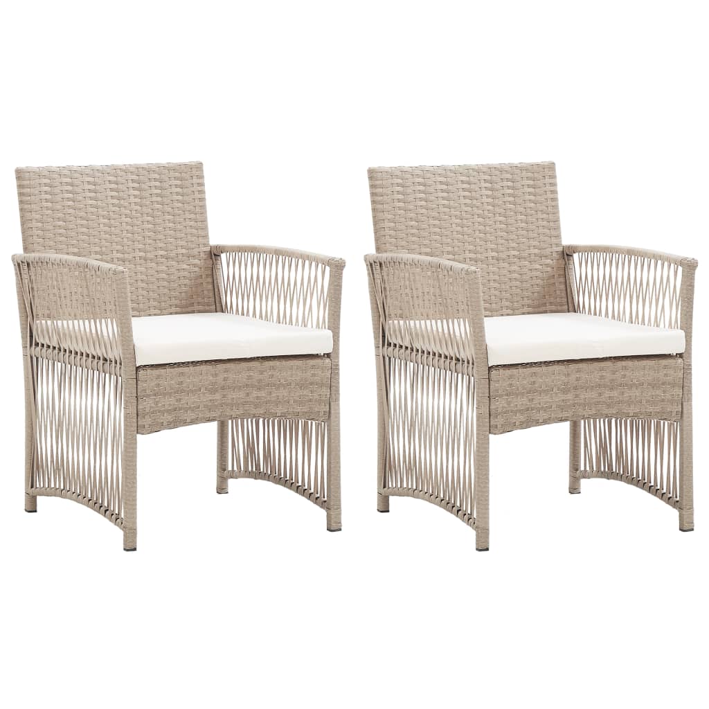 vidaXL Patio Armchairs with Cushions 2 pcs Beige Poly Rattan