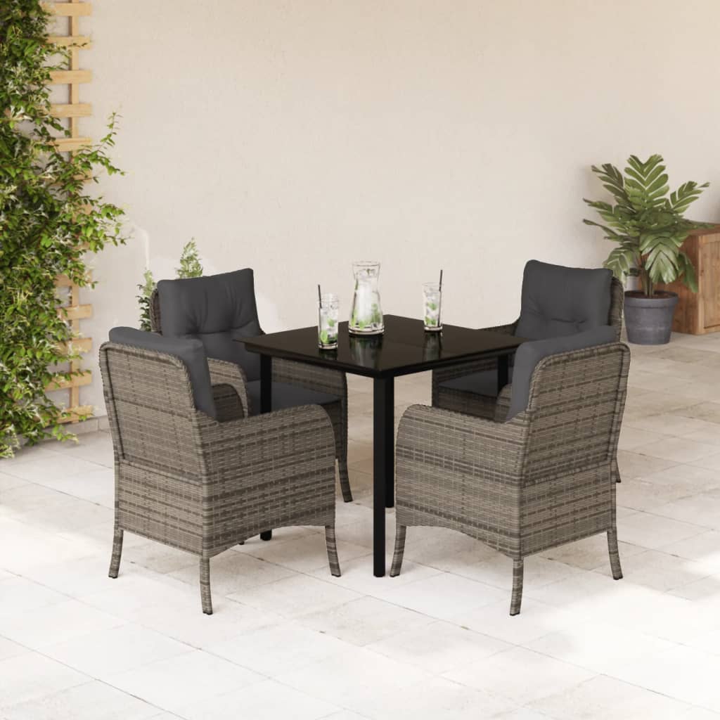 vidaXL 5 Piece Patio Dining Set with Cushions Gray Poly Rattan