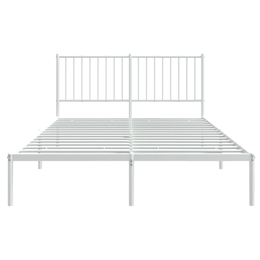 vidaXL Metal Bed Frame with Headboard White 53.9"x74.8" Full