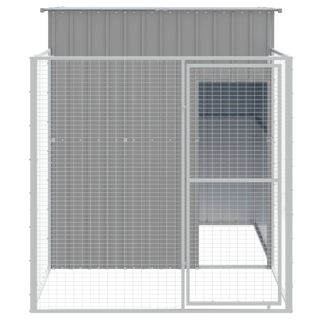 vidaXL Dog House with Run Light Gray 65"x98.8"x71.3" Galvanized Steel