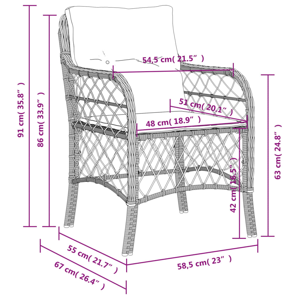 vidaXL Patio Chairs with Cushions 2 pcs Beige Poly Rattan