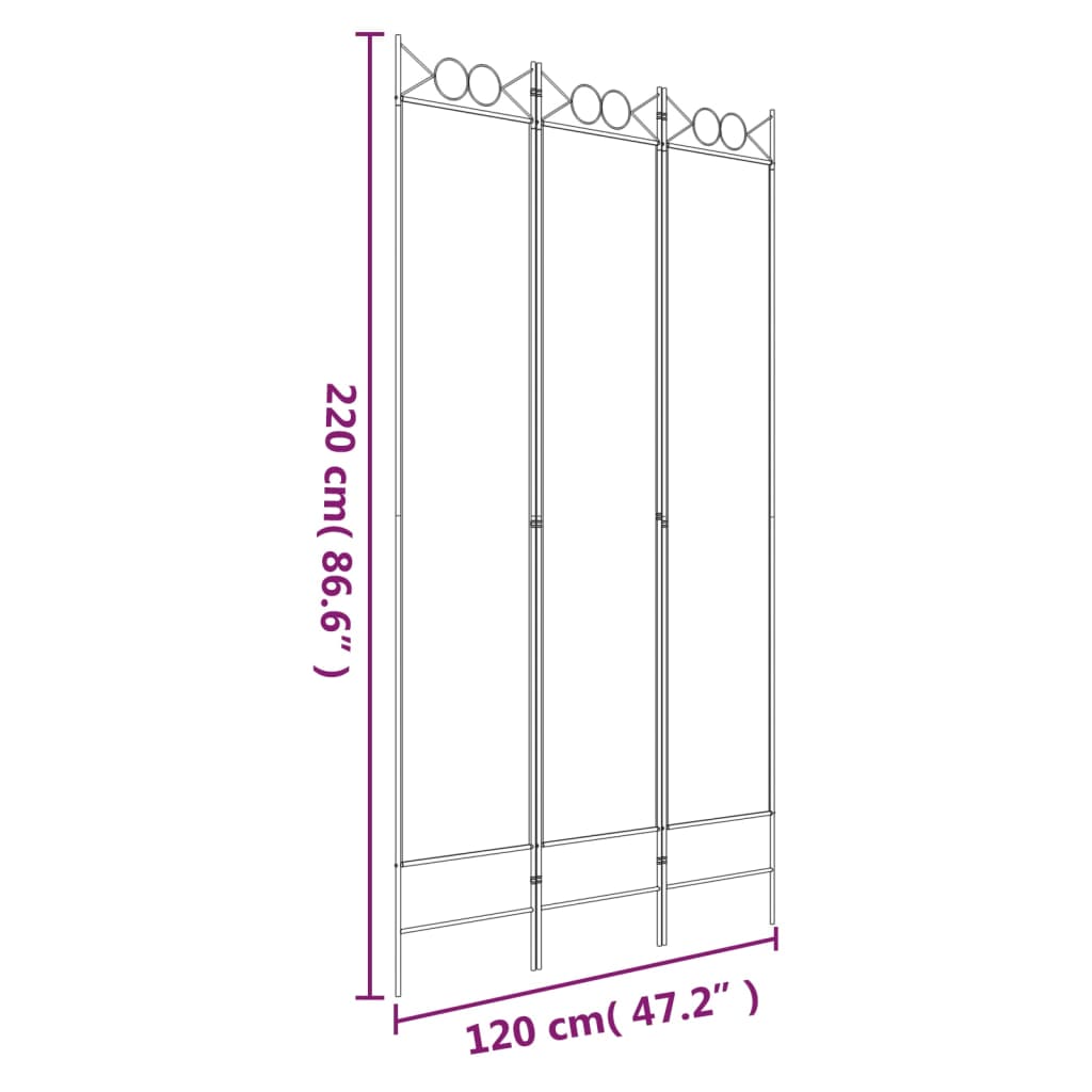 vidaXL 3-Panel Room Divider White 47.2"x86.6" Fabric