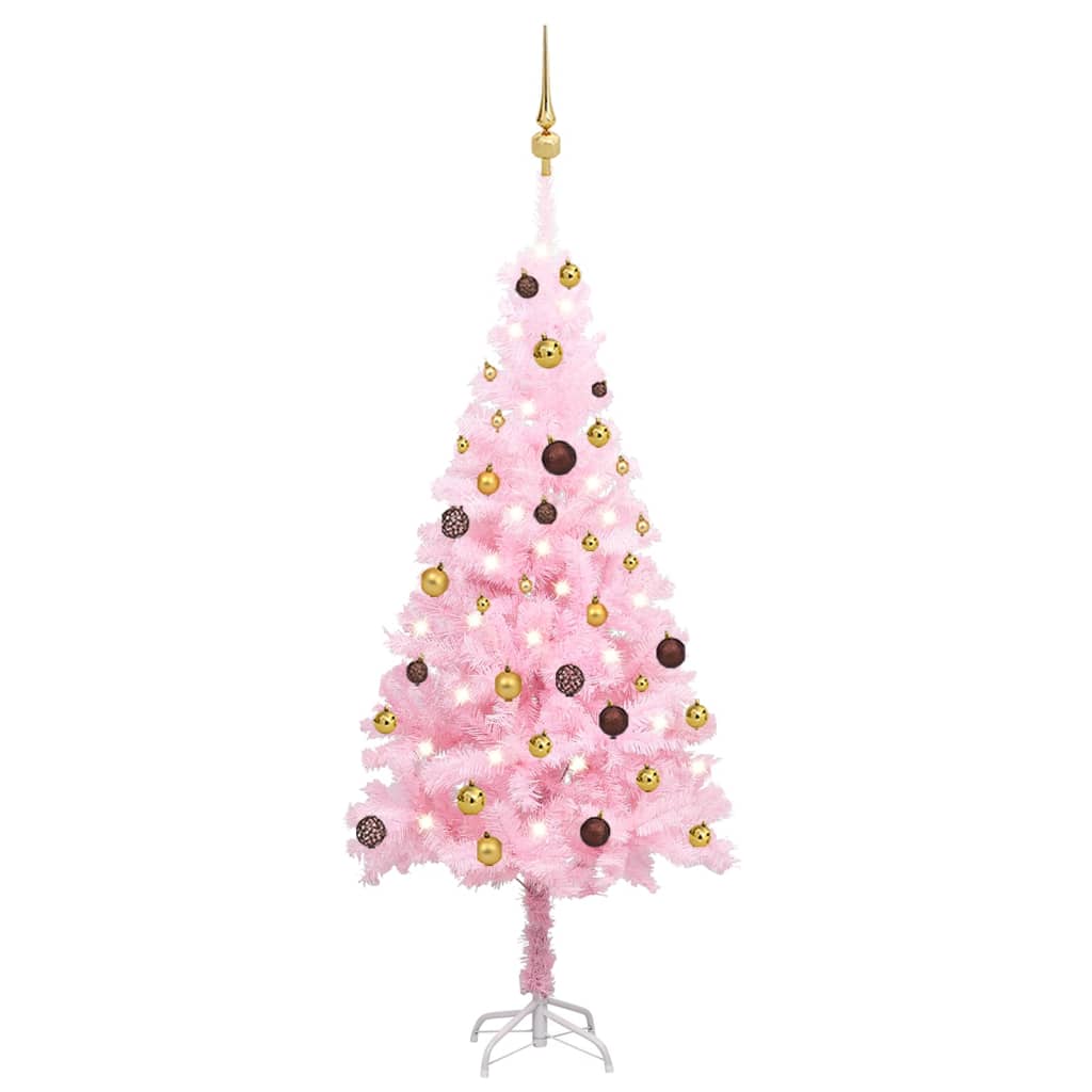 vidaXL Artificial Pre-lit Christmas Tree with Ball Set Pink 59.1" PVC