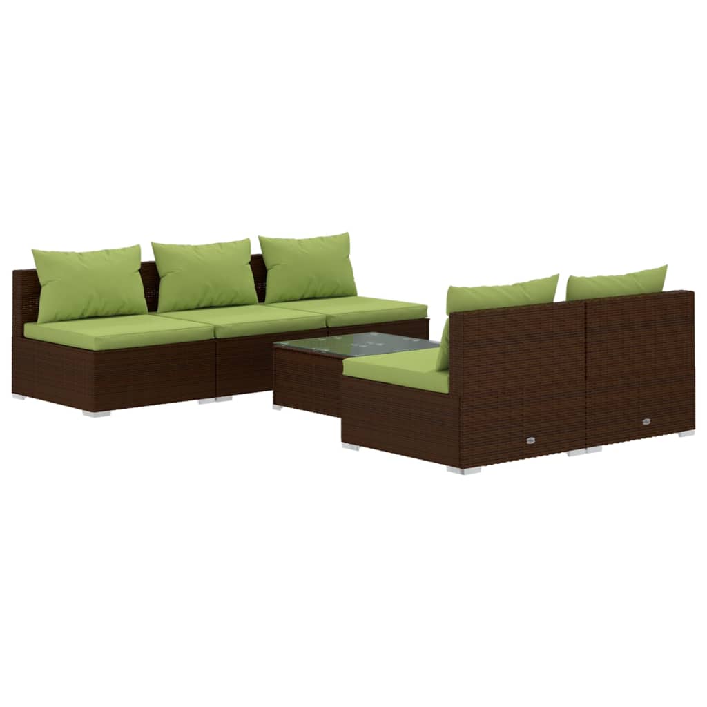 vidaXL 6 Piece Patio Lounge Set with Cushions Poly Rattan Brown