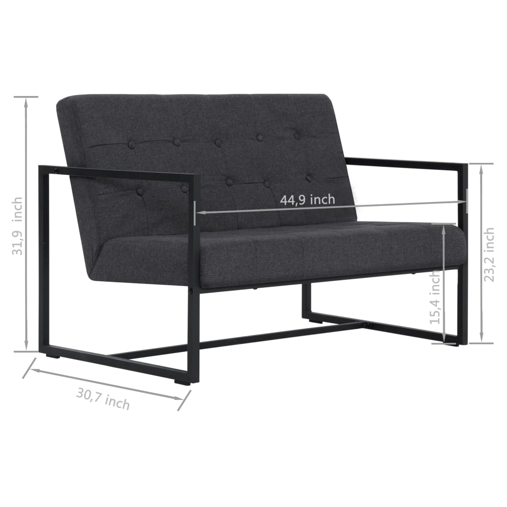 vidaXL 2-Seater Sofa with Armrests Dark Gray Steel and Fabric | vidaXL.com