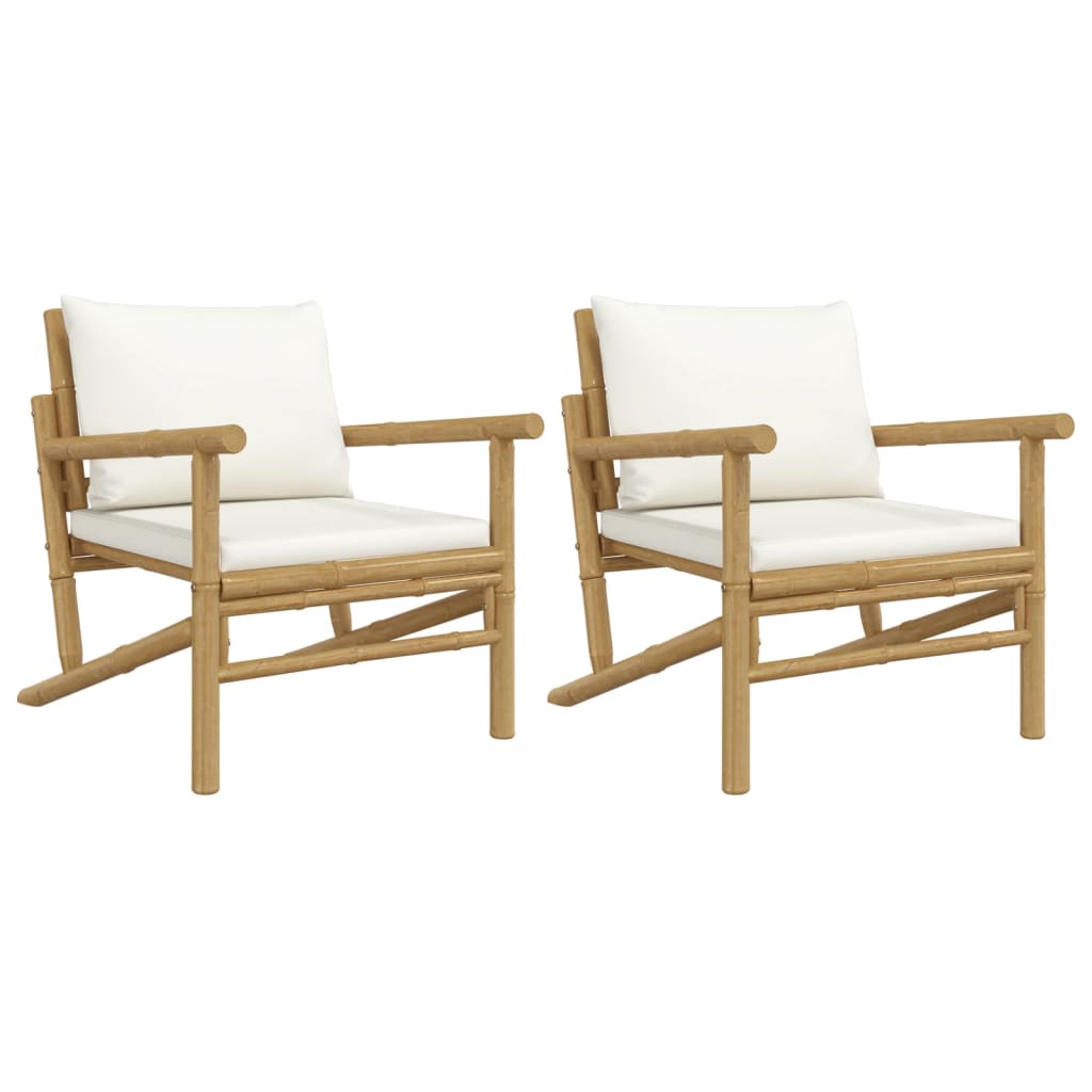 vidaXL Patio Chairs 2 pcs with Cream White Cushions Bamboo