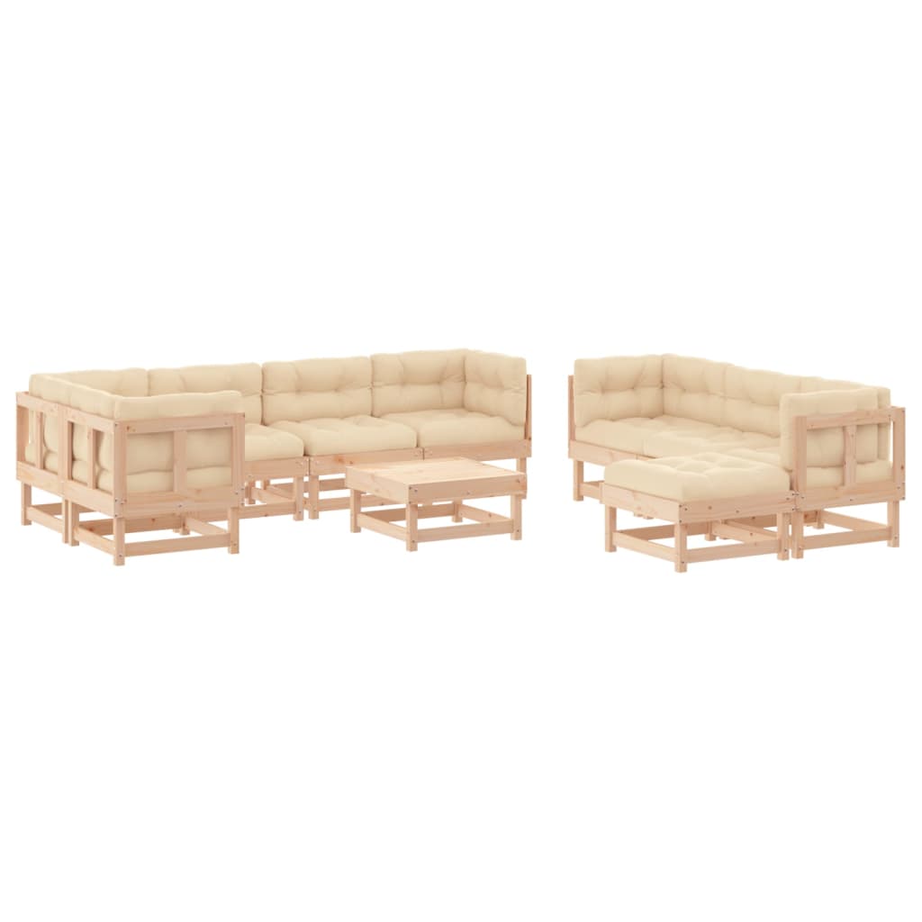 vidaXL 10 Piece Patio Lounge Set with Cushions Solid Wood