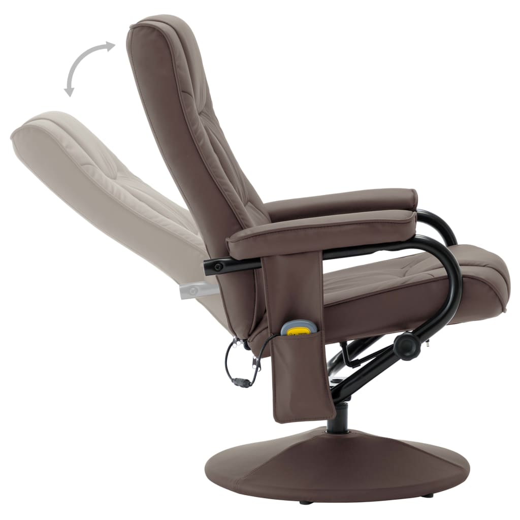 vidaXL Massage Recliner with Ottoman Brown Faux Leather