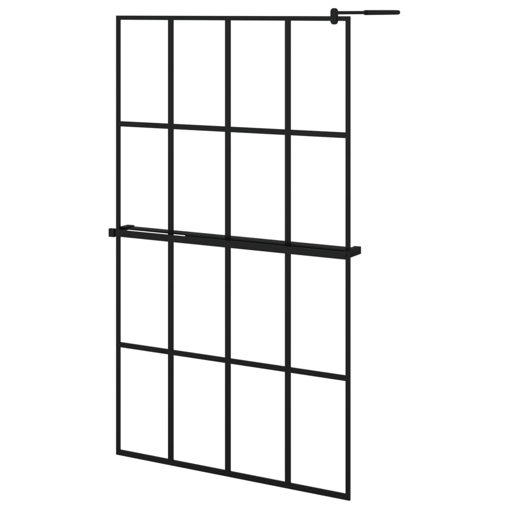 vidaXL Walk-in Shower Wall with Shelf Black 46.5"x74.8" ESG Glass&Aluminum