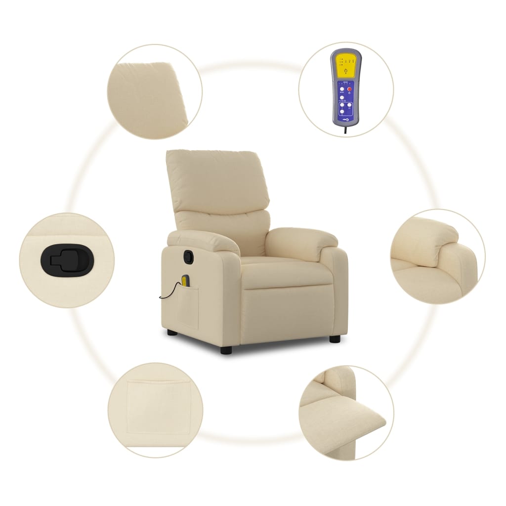 vidaXL Massage Recliner Chair Cream Fabric