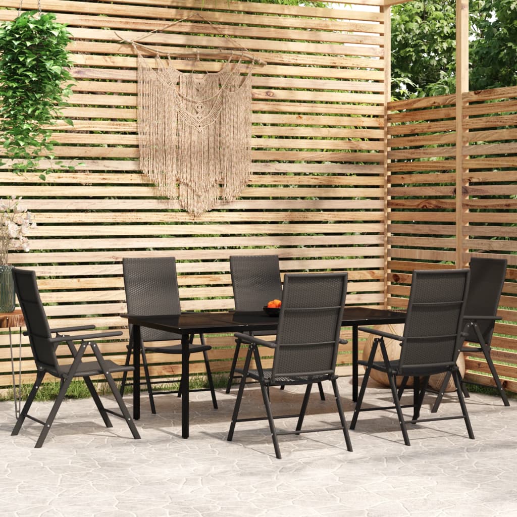 vidaXL 7 Piece Patio Dining Set Black