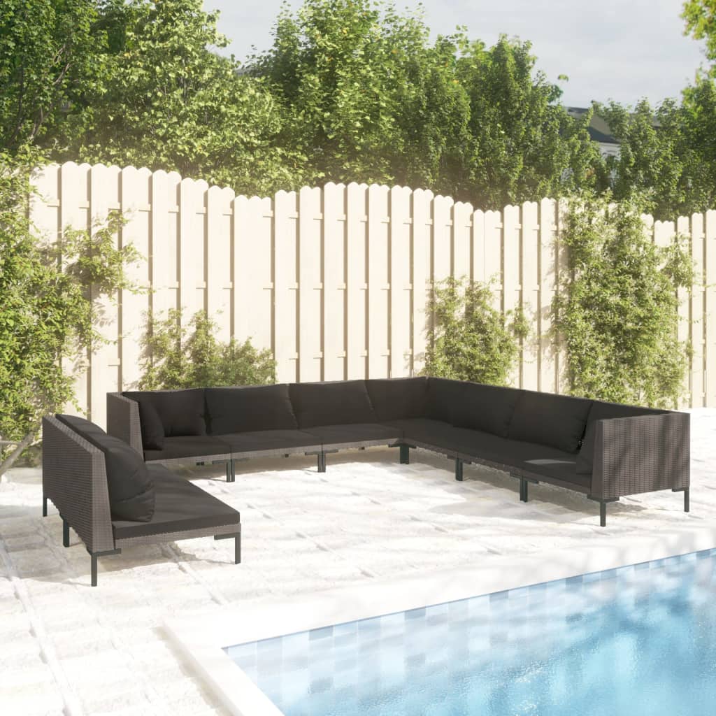 vidaXL 9 Piece Patio Lounge Set with Cushions Poly Rattan Dark Gray