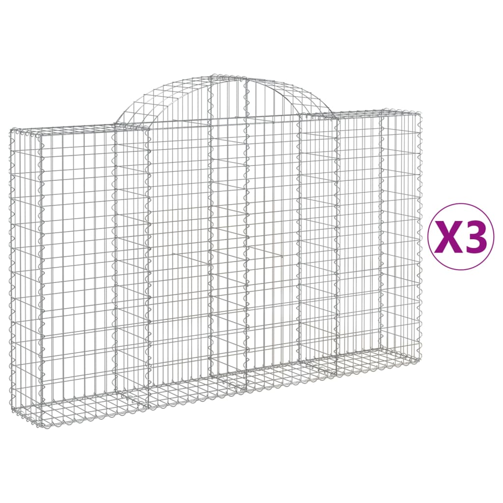 vidaXL Arched Gabion Baskets 3 pcs 78.7"x11.8"x47.2"/55.1" Galvanized Iron