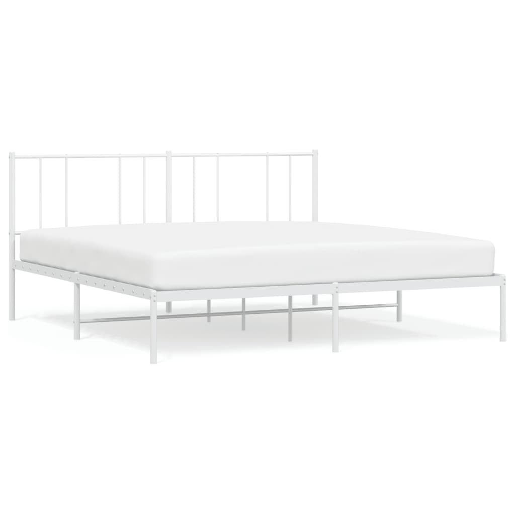 vidaXL Metal Bed Frame without Mattress with Headboard White 76"x79.9"