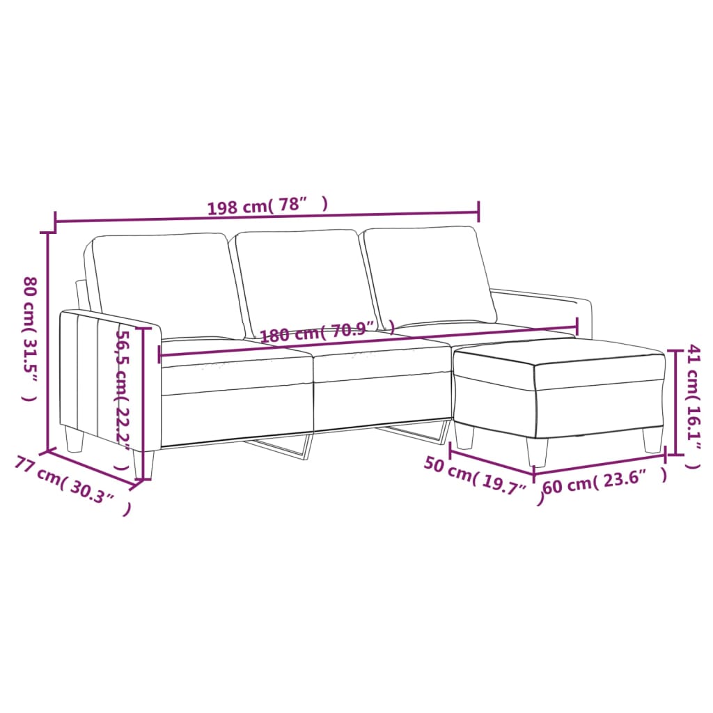 vidaXL 3-Seater Sofa with Footstool Black 70.9" Faux Leather