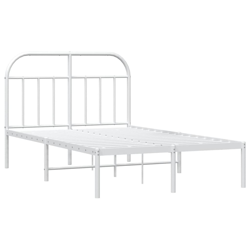 vidaXL Metal Bed Frame without Mattress with Headboard White 53.1"x74.8"