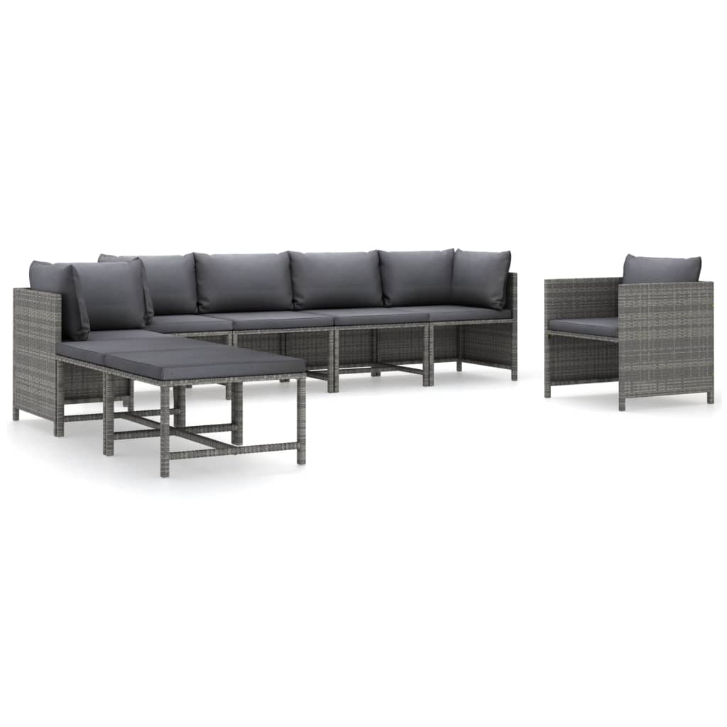 vidaXL 8 Piece Patio Lounge Set with Cushions Poly Rattan Gray