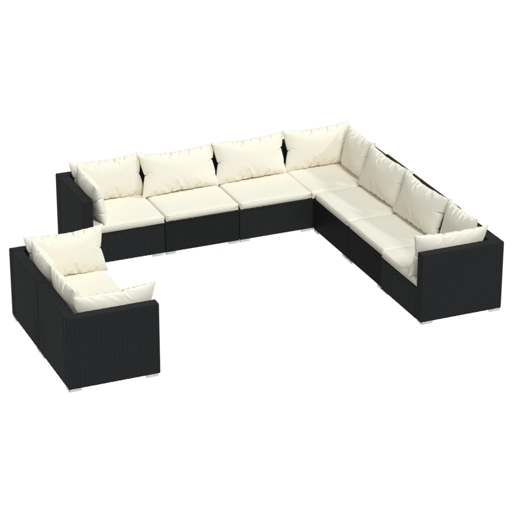 vidaXL 9 Piece Garden Lounge Set with Cushions Black Poly Rattan