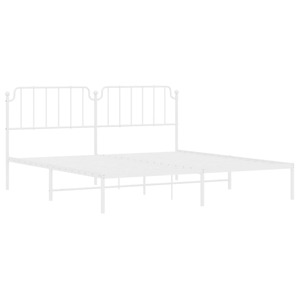 vidaXL Metal Bed Frame without Mattress with Headboard White 76"x79.9"