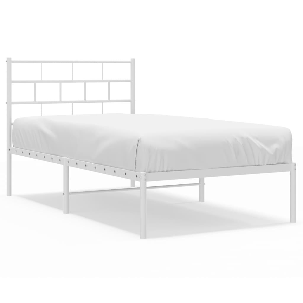 vidaXL Metal Bed Frame without Mattress with Headboard White 39.4"x74.8"