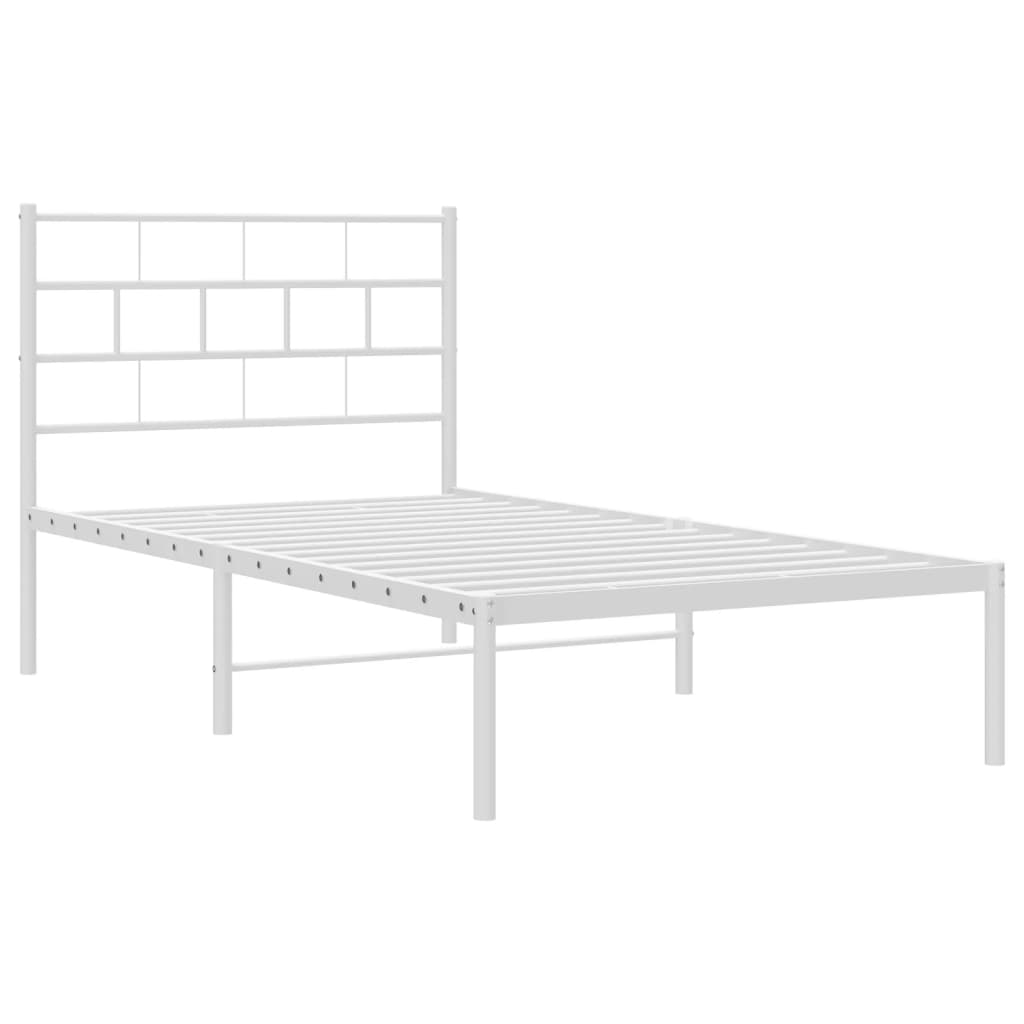 vidaXL Metal Bed Frame without Mattress with Headboard White 39.4"x74.8"