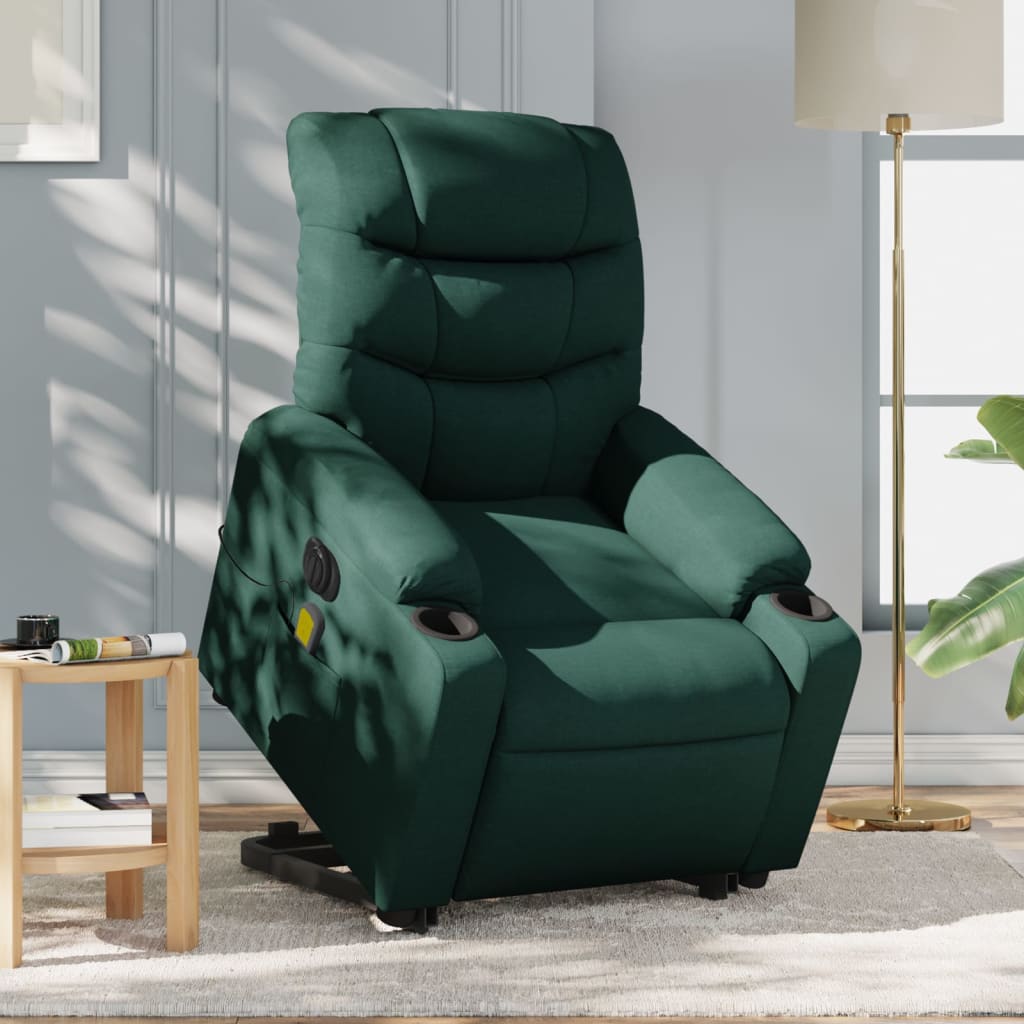 vidaXL Electric Stand up Massage Recliner Chair Dark Green Fabric