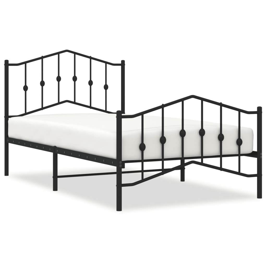 vidaXL Metal Bed Frame without Mattress with Footboard Black 39.4"x74.8"