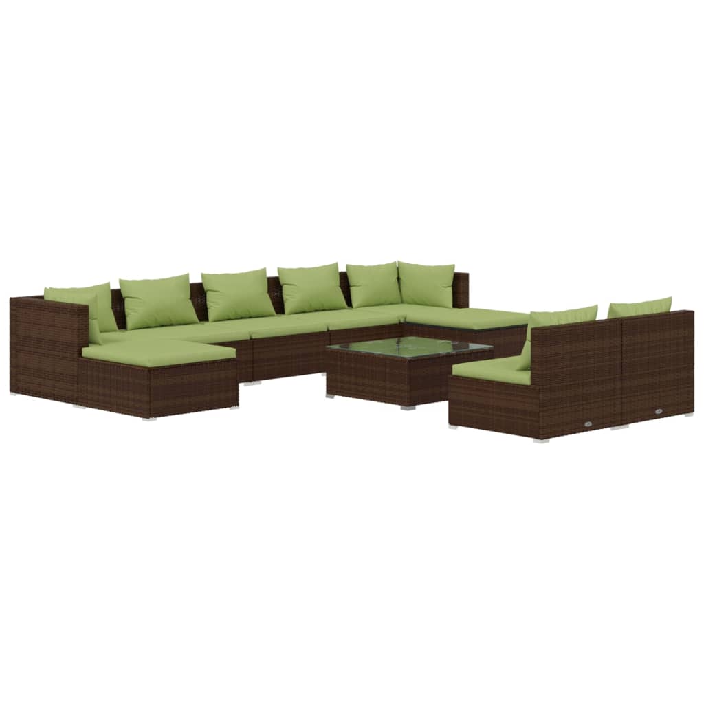 vidaXL 10 Piece Patio Lounge Set with Cushions Brown Poly Rattan