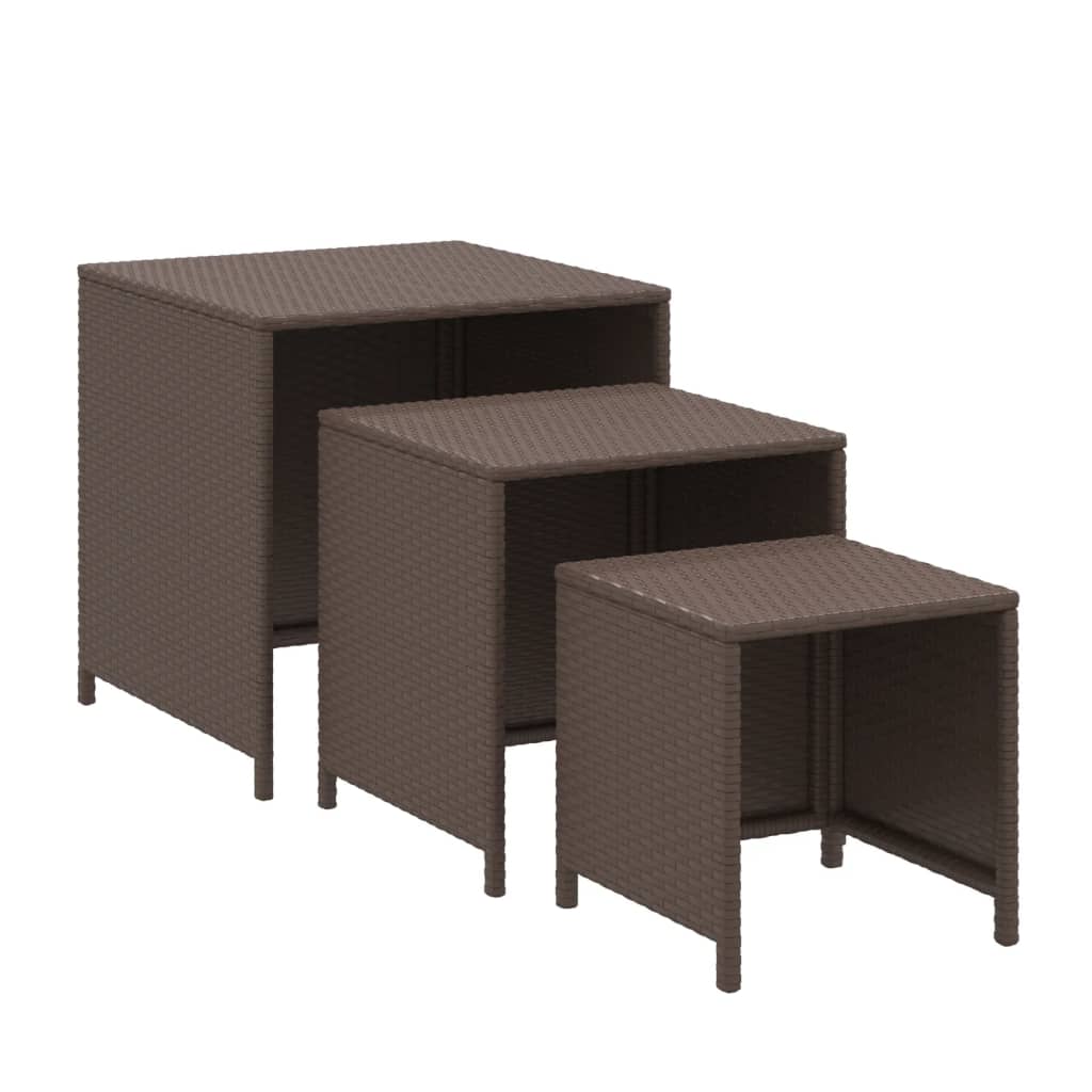 vidaXL Nesting Tables 3 pcs Brown Poly Rattan