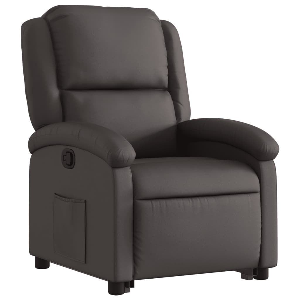 vidaXL Stand up Recliner Chair Dark Brown Real Leather