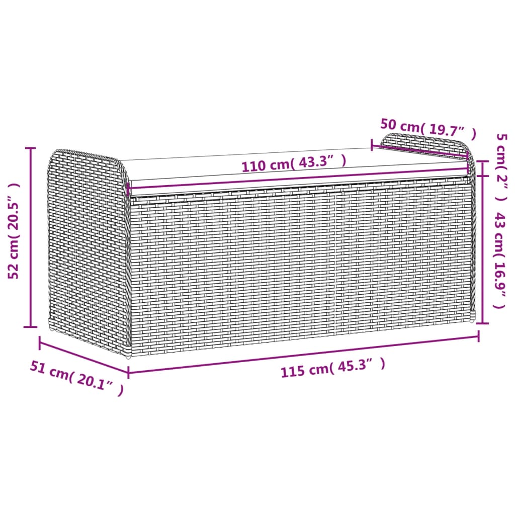 vidaXL Storage Bench with Cushion Brown 45.3"x20.1"x20.5" Poly Rattan