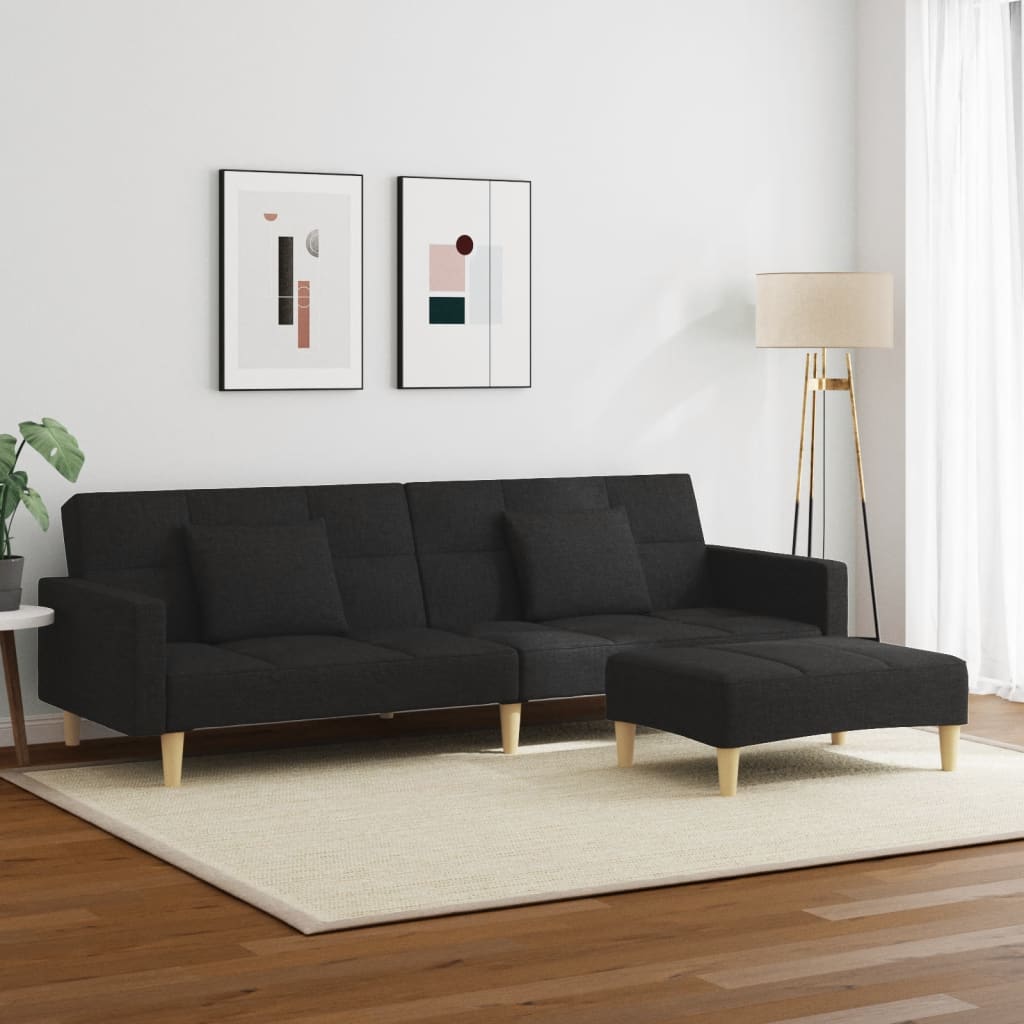 vidaXL 2-Seater Sofa Bed with Footstool Black Fabric