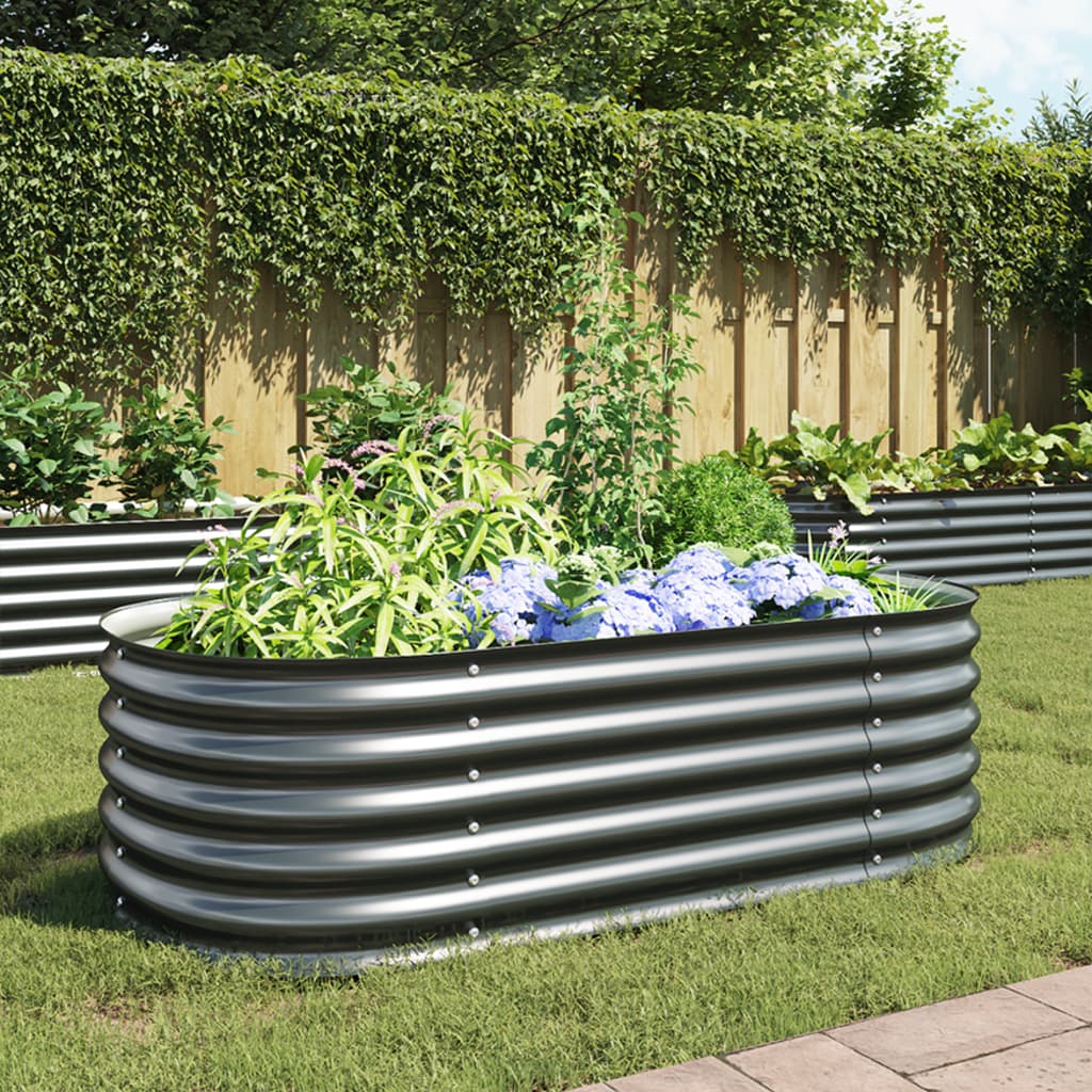 vidaXL Garden Raised Bed 63"x31.5"x17.3" Galvanized Steel Gray