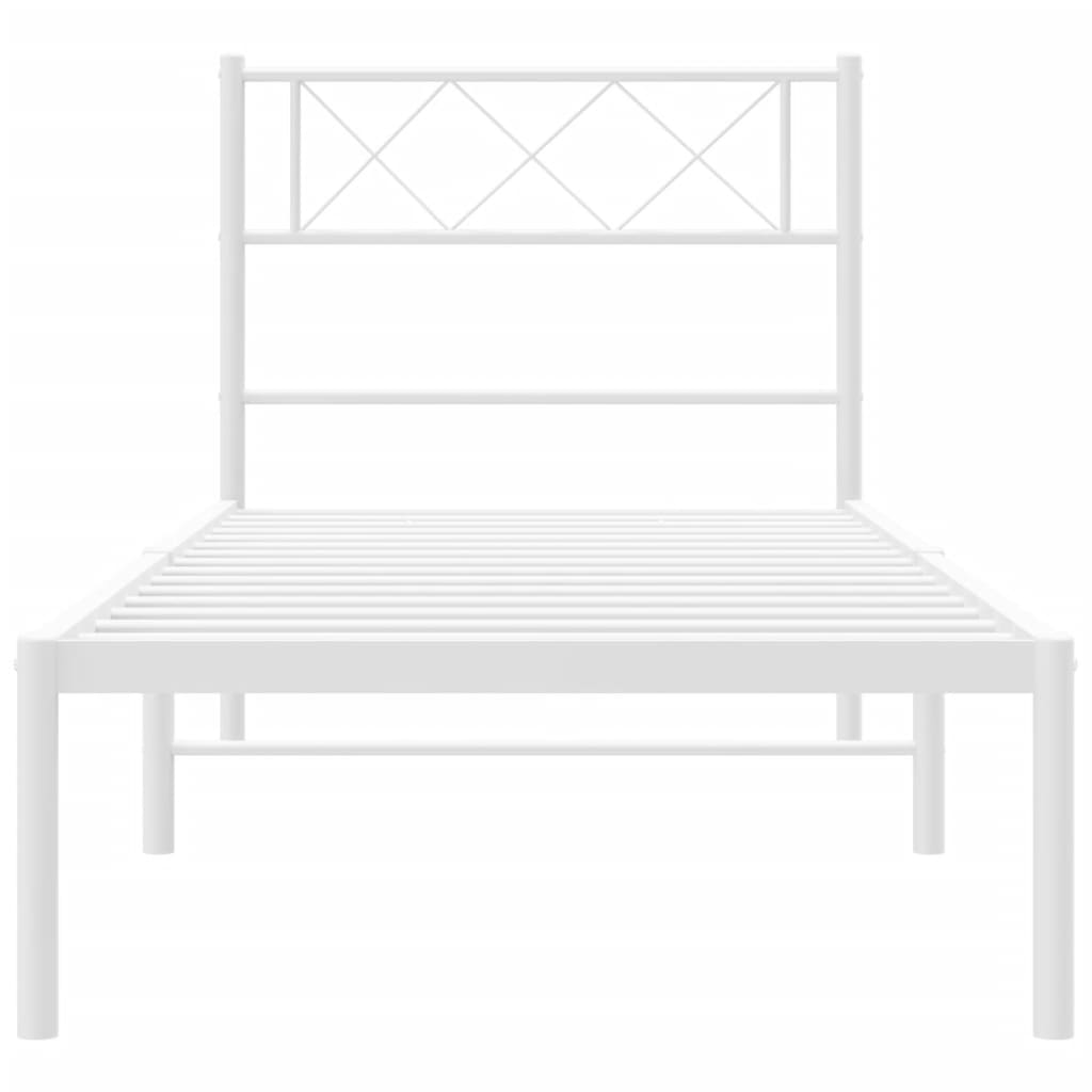 vidaXL Metal Bed Frame without Mattress with Headboard White 39.4"x74.8"