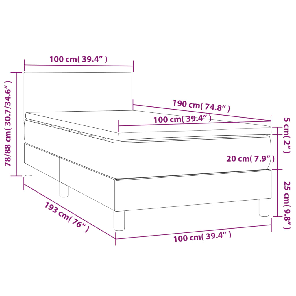 vidaXL Box Spring Bed with Mattress Dark Gray Twin Fabric