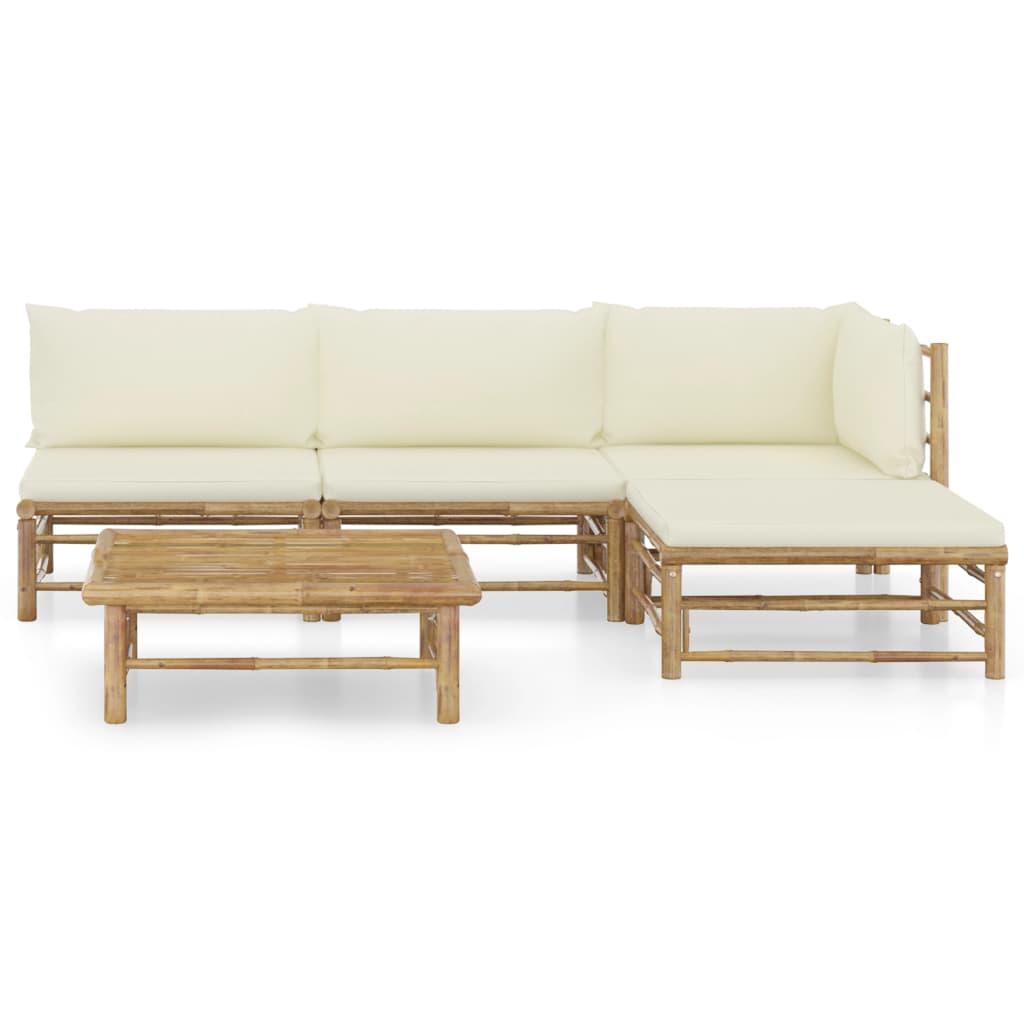 vidaXL 5 Piece Patio Lounge Set with Cream White Cushions Bamboo