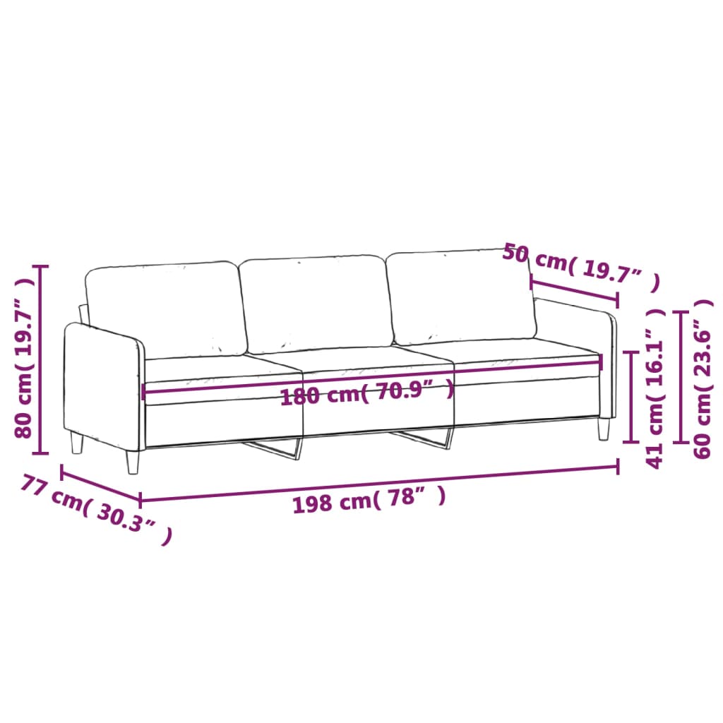 vidaXL 3-Seater Sofa Light Gray 70.9" Fabric