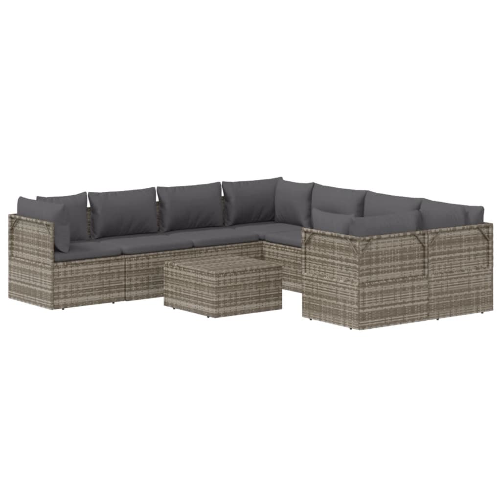 vidaXL 9 Piece Patio Lounge Set with Cushions Gray Poly Rattan