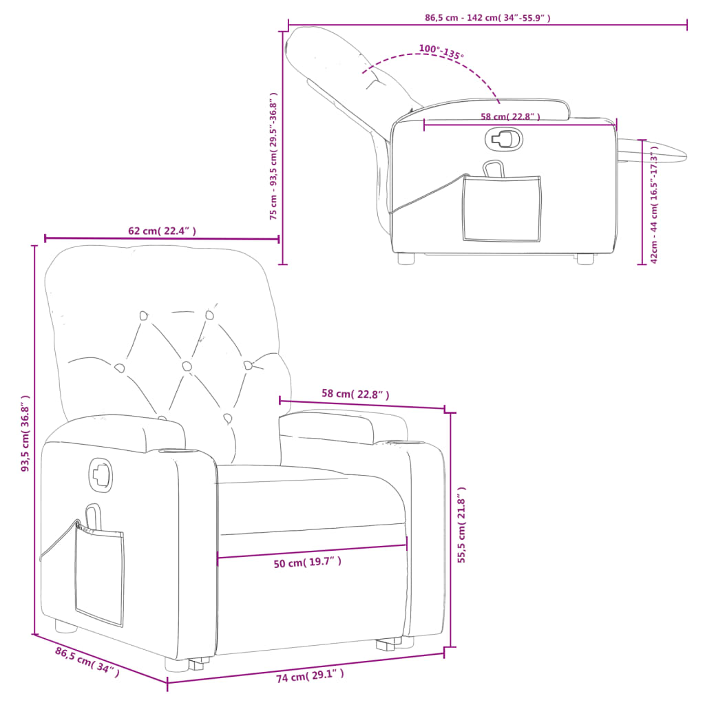 vidaXL Stand up Massage Recliner Chair Light Gray Fabric