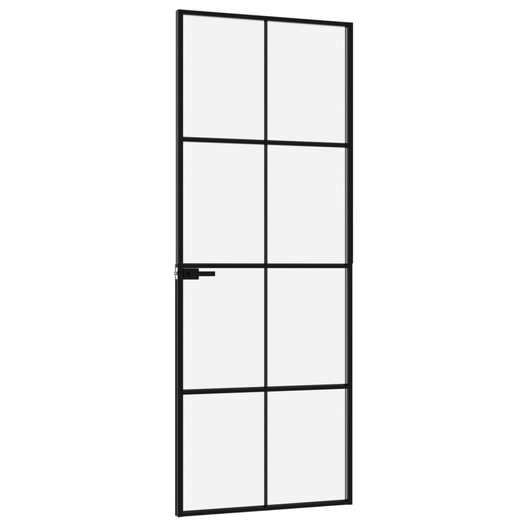 vidaXL Interior Door Black 29.9"x79.3" Tempered Glass&Aluminum Slim