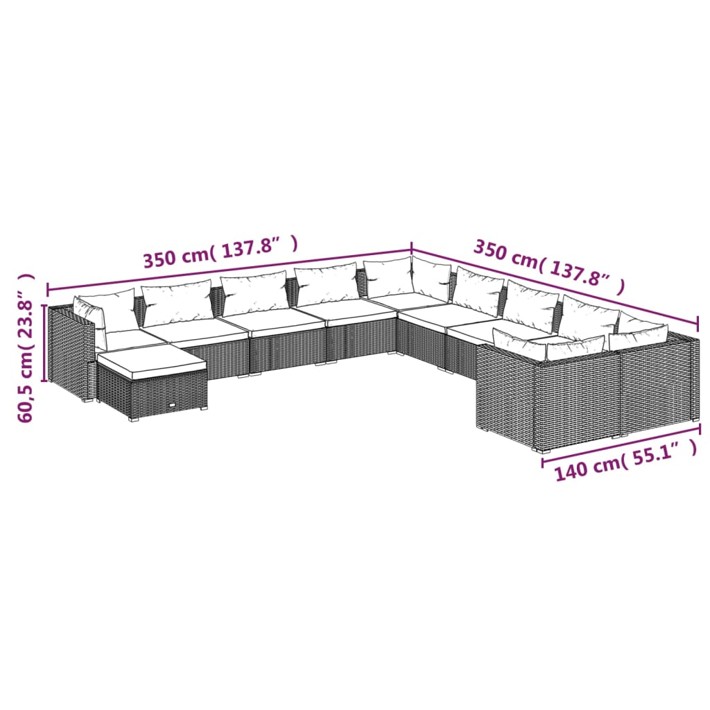 vidaXL 11 Piece Garden Lounge Set with Cushions Poly Rattan Black