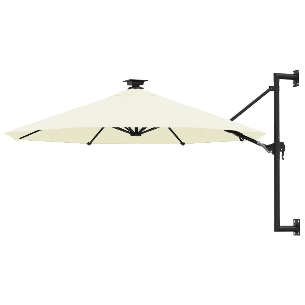 vidaXL Wall-mounted Garden Parasol with LEDs and Metal Pole 118.1" Sand