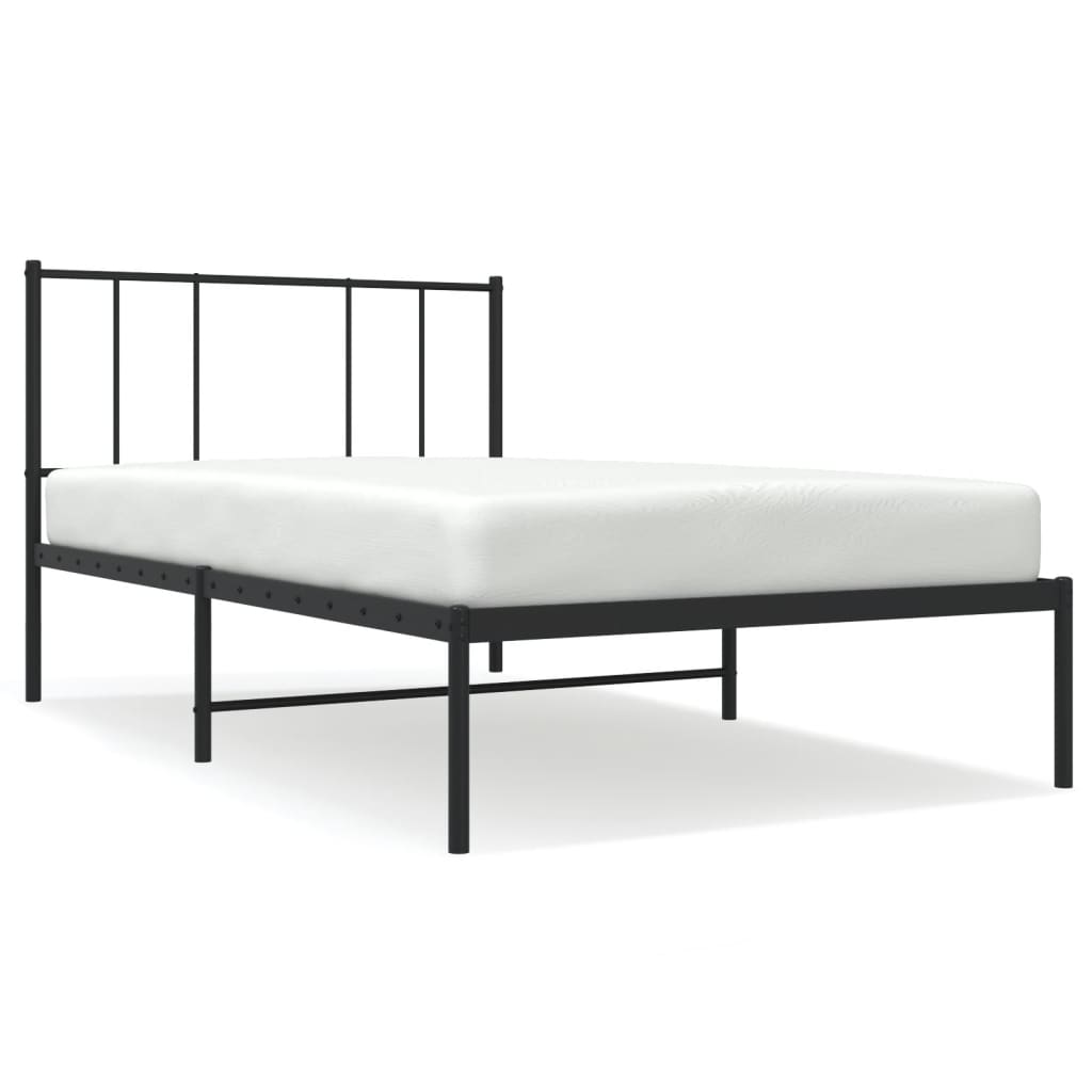 vidaXL Metal Bed Frame without Mattress with Headboard Black 39.4"x74.8"