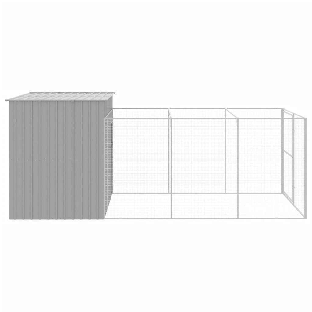 vidaXL Dog House with Run Light Gray 84.3"x179.9"x71.3" Galvanized Steel