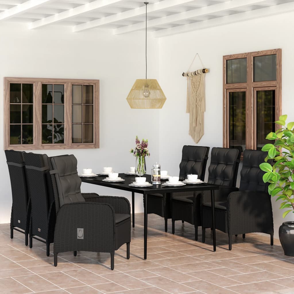 vidaXL 7 Piece Patio Dining Set with Cushions Black